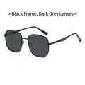 Retro oversized square sunglasses featuring black metal frames and dark grey lenses - Black Frame Black Grey Lens