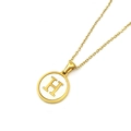 Golden stainless steel necklace with round white pendant and gold letter H charm - Style H (Letter H)