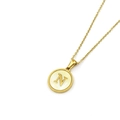 Golden stainless steel round necklace featuring a white inlay with a letter N pendant - Style N (Letter N)