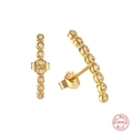 Elegant S925 sterling silver gold stud earrings with clear sparkling zircon row crystals - Gold
