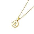 Gold stainless steel necklace featuring a round pendant with a white shell inlay and letter K - Style K (Letter K)