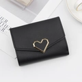 Damen Geldbörse in Schwarz mit herzförmigem Goldverschluss und eleganter Litschi-Struktur - Schwarz