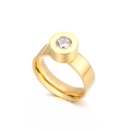 Minimalist gold stainless steel ring featuring a single round zircon stone setting - Gold Polished White Zirconia Style (KR34455-K)