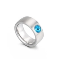 Silver brushed titanium steel ring featuring a single round sky blue gemstone inlay - US 6 / Silver Brushed Blue Zirconia Style (KR32292-K)