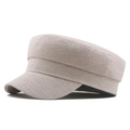 Women's minimalist cream white cotton linen flat top cadet hat with textured knit - 57cm / Beige