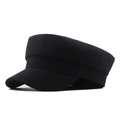 Classic black knitted military cap for women with textured wool finish and flat top - 57cm / Black