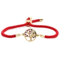 Adjustable red cord bracelet featuring a gold tree of life pendant with colorful zircons - Red Rope / Red