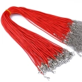 Close-up of red braided wax cord necklaces with silver lobster clasps and extension chains - 45cm+5cm Extension Chain / Red