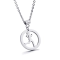 Collana in acciaio inossidabile argento con silhouette di donna che corre nel cerchio - Stile Cerchio Corridore Argento (KN80365-K)