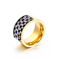 Chunky gold ring featuring a modern black and white pavé setting with sparkling crystals - Gold Black and White Double Row Rhinestone Style (KR30347-K)