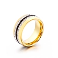 Fashion gold wide ring with triple row black and white micro-pave crystal inlay - Gold Three-Row Black and White Pave Style (KR30924-K)