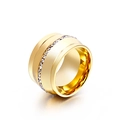 Wide band ring with gold finish and full circle of inlaid cubic zirconia stones - Gold Wide Single Row Inlaid Style (KR34609-AD)