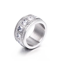 Silver wide band ring with square cubic zirconia and pave setting for women - US 7 / Silver Square Big Stone Multi-Row Style (KR42325-K)