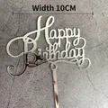 Silver mirror acrylic Happy Birthday cake topper decoration for party baking 10cm - European Style Silver