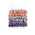 6er-Set farbenfrohe Satin-Haargummis in Rosa, Gold und Blau auf einer Karte - Hellblau Set