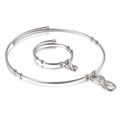 Silver infinity symbol jewelry set with cable wire necklace and bracelet on white background - Steel Color Infinity Symbol Necklace Bracelet Set (KS90176-Z)