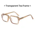 Vintage large square TR90 eyeglasses featuring a stylish transparent tea frame finish - Transparent Tea