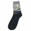 Artistic men's crew socks featuring Van Gogh's Starry Night oil painting print on black cotton - Starry Night Black