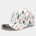 Gorra de béisbol de algodón crema con patrón de plumas de colores, sombrero de sol para exterior - Ajustable / Blanco
