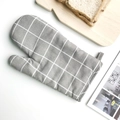 Nordic style grey and white checkered cotton linen heat resistant oven mitt on a table - Grey Plaid