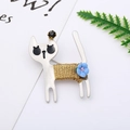 Detail of cute cat brooch with gold wire wrap, blue flower, and black rhinestone eye - 31# Gold Thread Cat