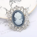 Detailed macro view of vintage cameo brooch with white relief and crystal accents - Silver Gray Cameo Brooch Style (5#)