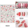Detailed view of R324 peach fruit 3D nail stickers with floral patterns and English text - R324 Peach