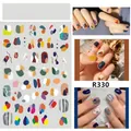 Detailed view of R330 ultra-thin 3D nail stickers featuring Morandi abstract color blocks - R330 Graffiti Contrast Color