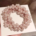 Eleganter rosa elastischer Haargummi mit dichten weißen Perlen im koreanischen Stil - Rosa