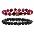 Set bracciali coppia con perline corona in occhio di tigre e pietre laviche opache - Set Corona Occhio di Tigre A