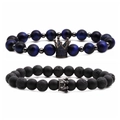 Braccialetti con perline corona in occhio di tigre e pietra vulcanica per coppie - Set Corona Occhio di Tigre B