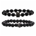Bracciali con perline a corona in occhio di tigre e pietra lavica opaca per coppie - Set Corona Opaca