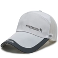 White breathable mesh baseball cap with dark gray brim and modern sports logo - Adjustable / White