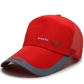 Red breathable mesh baseball cap with gray brim detail and sports logo embroidery - Adjustable / Red