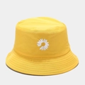 Double-sided bright yellow daisy embroidery cotton bucket hat with parallel stitching - M (56-58cm) / Canvas Black and Yellow Reversible