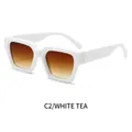Square thick frame sunglasses in white with tea gradient lenses and gold accents - White Frame Tea Gradient Lens (C2)