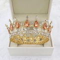 Detailed shot of golden baroque crown with champagne crystals in a luxury gift box - Gold Base Orange Rhinestone + White Rhinestone