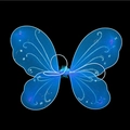 Detail of blue butterfly wings with silver glitter lines and elastic straps for kids - One Size / Blue
