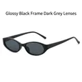 Lunettes de soleil ovales rétro avec monture noir brillant et verres gris foncé - Monture Noir Brillant Verre Gris