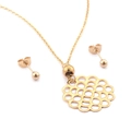 Set di gioielli placcato oro 18K con collana con pendente circolare e orecchini a perno - Stile Ciondolo Fiore Cavo (KS95030-ZC)