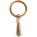 Golden PU leather wristlet keychain with lychee texture and matching tassel charm - Shiny Brown