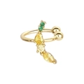 Gold ear cuff featuring yellow and green pear-shaped cubic zirconia fruit motif - Yellow Green Fruit Style (EH00020)