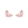 Close-up of pink pear-cut zircon stud earrings with 18K gold-plated prong settings - Pink Waterdrop Gemstone Style (EH00552)