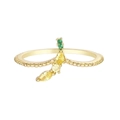 Golden beaded ring featuring yellow marquise and green round crystals in a fruit shape - US 7 / Yellow Marquise Gemstone (JZ00007)