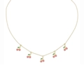 Sweet gold necklace with five pink and green zircon cherry pendants for women - Pink Cherry Style (XL00094)