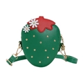 Sweet green strawberry crossbody bag with gold rivet seeds and floral metal chain - Green