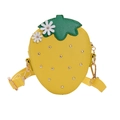 Sweet yellow strawberry-shaped crossbody bag with green leaf detail and gold studs - Yellow