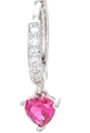 Silver heart earrings with fuchsia zircon gemstone and sparkling white crystals - Silver - Red Zirconia