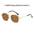 Square sunglasses with gold metal frame and brown resin lenses for men stylish eyewear - Gold Frame Tea Lens