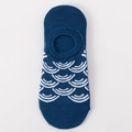 Women's blue invisible boat sock with white wave patterns in premium breathable cotton - One Size / Blue White Wave Pattern